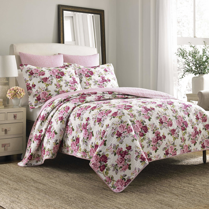 Laura Ashley Lidia Pink Standard Cotton 136 TC Reversible Farmhouse